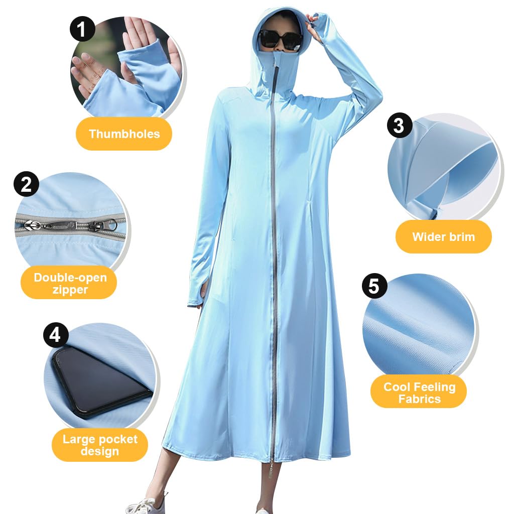 PALAY Womens Sun Protection for Outdoor Activities featuring Dual Zipper & Ice Silk Fabric | UPF50+ Coverage