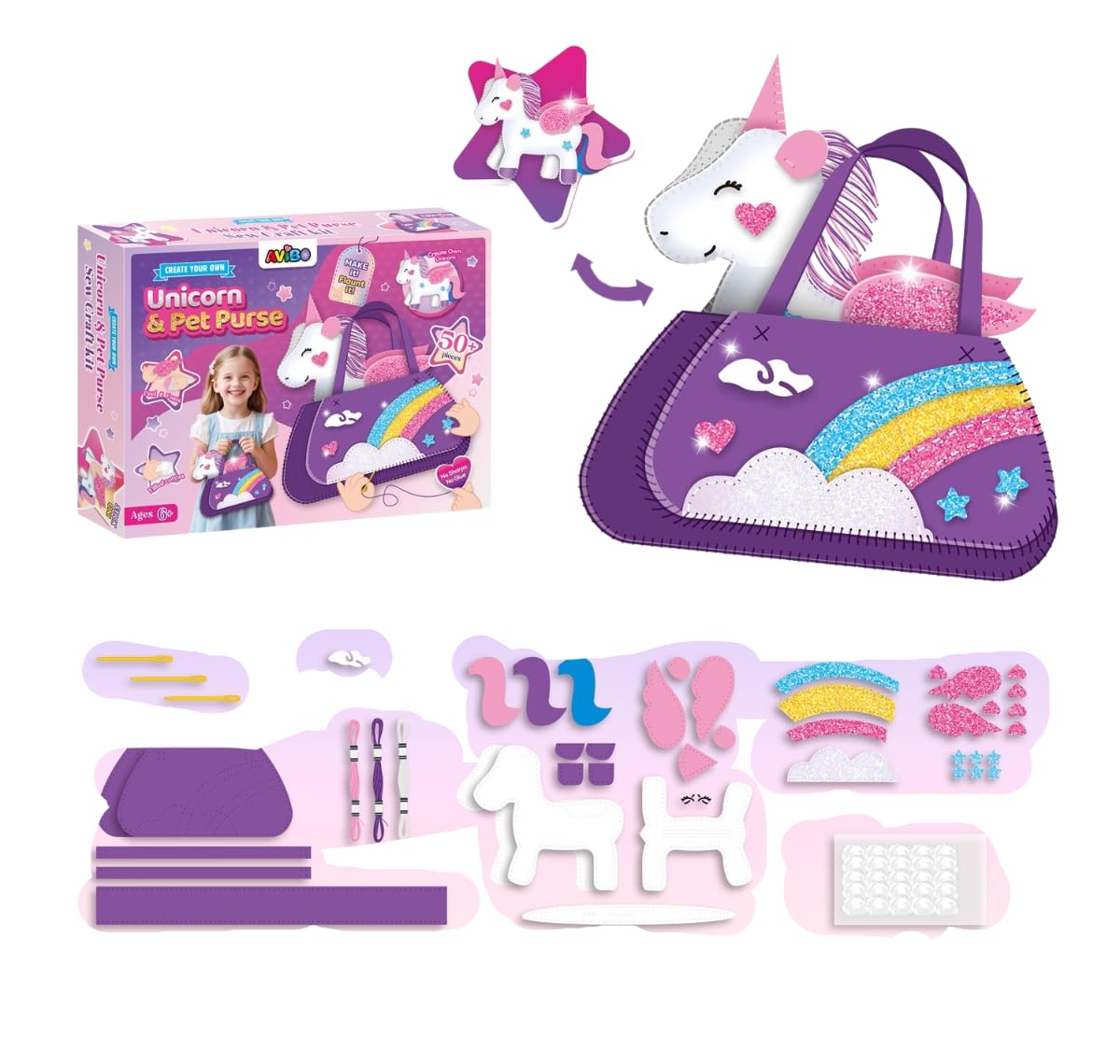 PALAY® 2 in 1 DIY Unicorn Sling Bag for Girls Craft Kit for Girls 6+, Fashion Cute DIY Hand Bag for Girls Shoulder Stylish Latest Gifts Kids 6+ Purse Cross Body Woman, Making Kit with Accessories