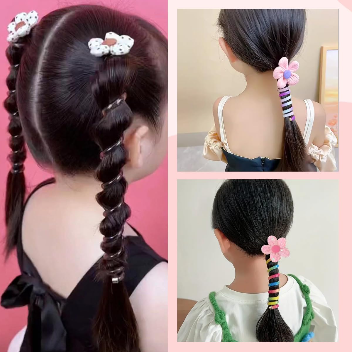 PALAY® 4pcs Spiral Hair Ties for Girls Colorful Braids Telephone Wire Hair Band for Kids Cute Cartoon Elastic Hair Tie Ponytail Holder Maker Hair Accessories for Girls Children