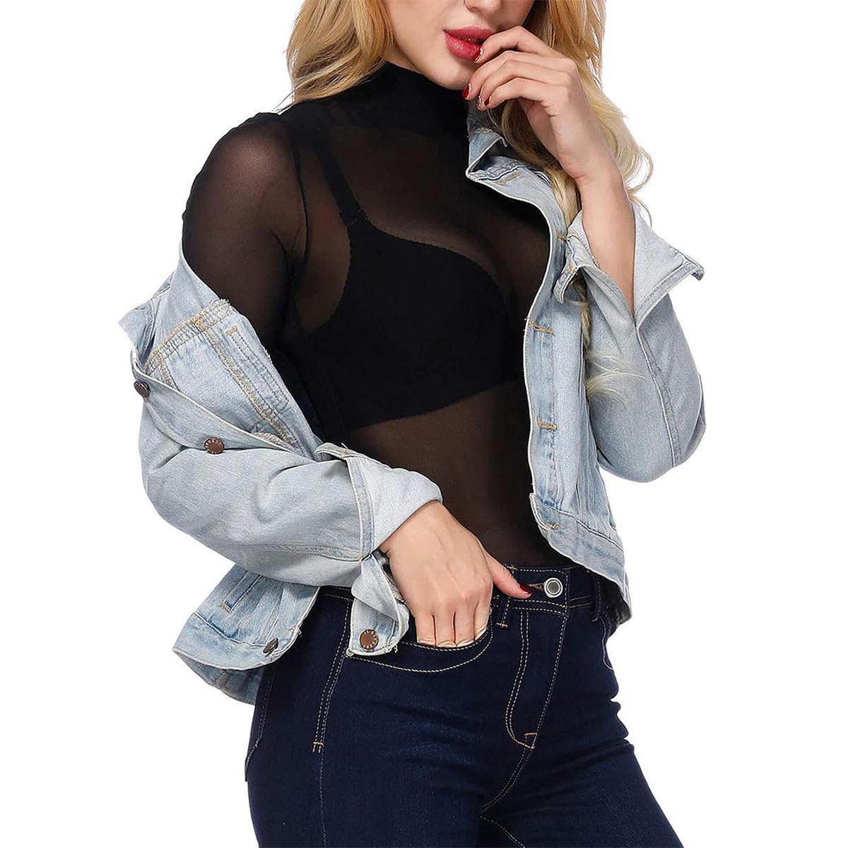 PALAY Women's Mesh Top for Clubwear with 36cm Shoulders and 60cm Sleeves | Black