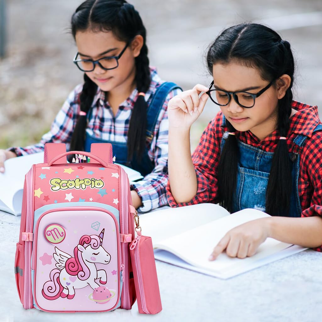 PALAY Unicorn Cartoon School Backpack for Girls with 27x17x39cm Dual Zipper Design | Ergonomic Burden‑Relief Pink Bag