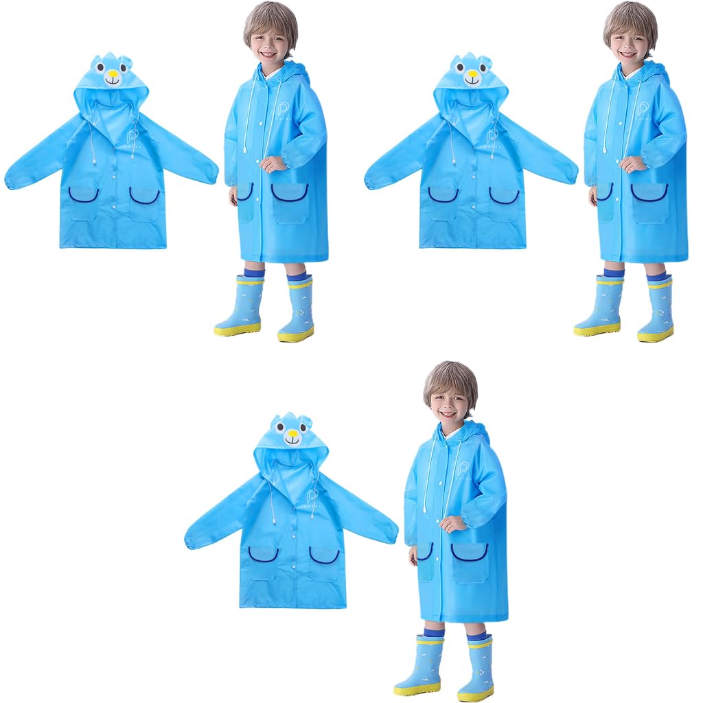 PALAY Raincoat for Kids with Hood and Pockets Polyester Ponchos 3 PCS | Cute for 3–7 Years