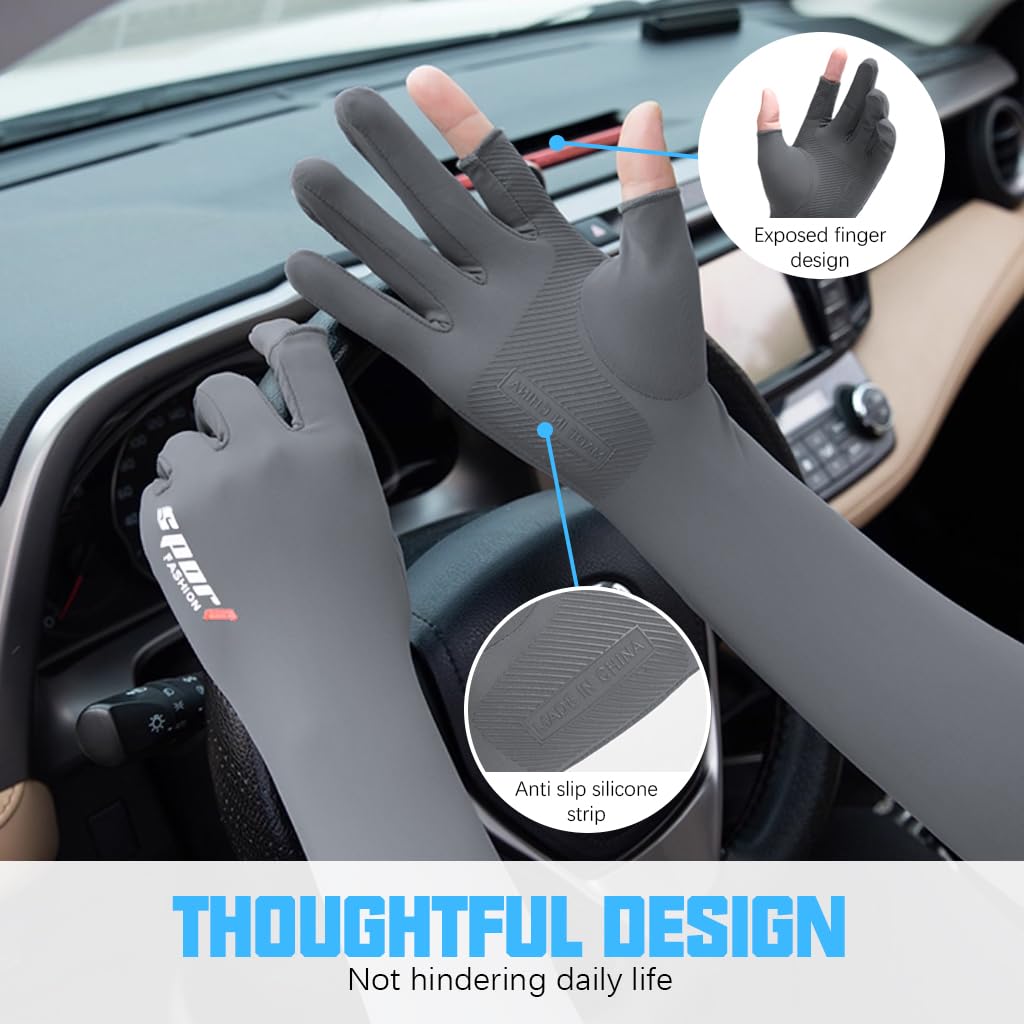 PALAY Hand Gloves for Sun Protection with UPF 50+ and Open Finger Tips | Ice-Silk Grey
