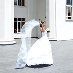 PALAY Bridal Veil for Wedding Bride with 3 m Lace Edge Tulle | White Polyester Accessory