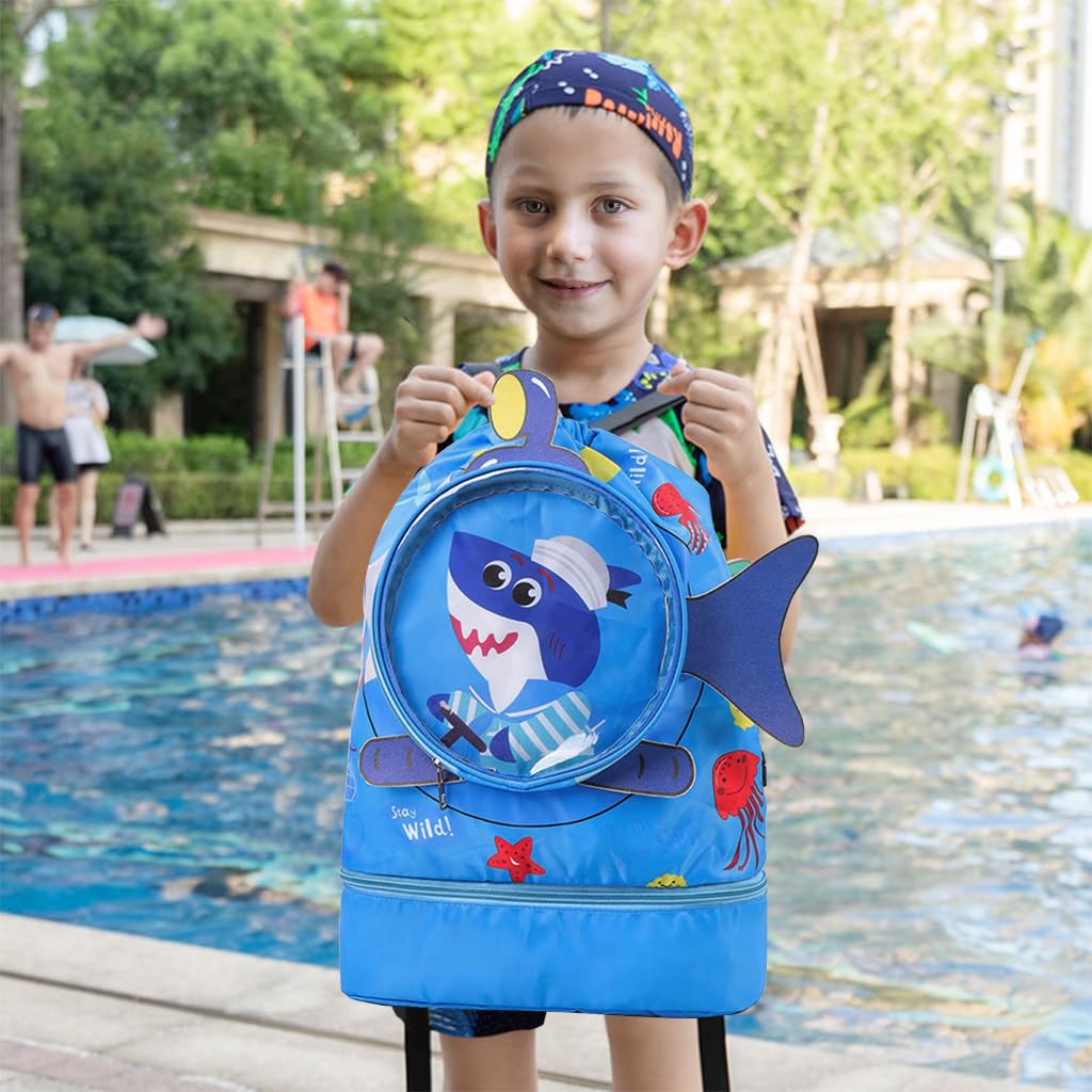 PALAY Swimming Bag for Kids with Drawstring Design and Wet Dry Zone 34×10×37 cm Blue