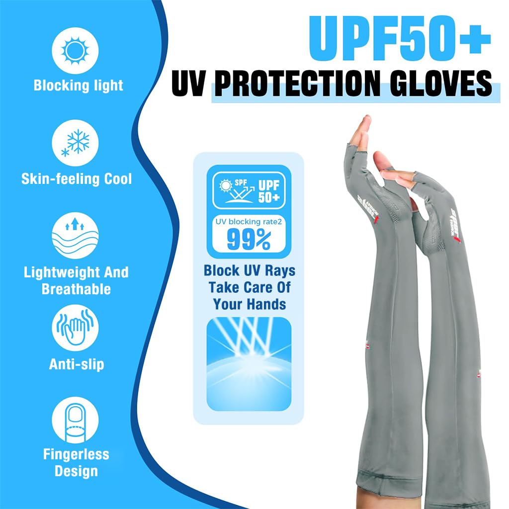 PALAY Arm Sleeves for Sun Protection with Fingerless Gloves and Anti Slip Grip | 1 Pair