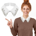 PALAY® Fake Collar for Women White Half Fake Shirt Collar Chiffon Blouse Dickey False Collar Stylish Rhinestones Women Detachable Collar - All Season Use