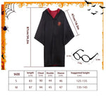 PALAY® Gryffindor Costume Set Halloween Costume Set of 5Pcs Magic Harry Pottery Costume Set with Glasses, Magic Wand, Robe, Scarf, Tie, Cosplay Costume For Kids 125-135 cm