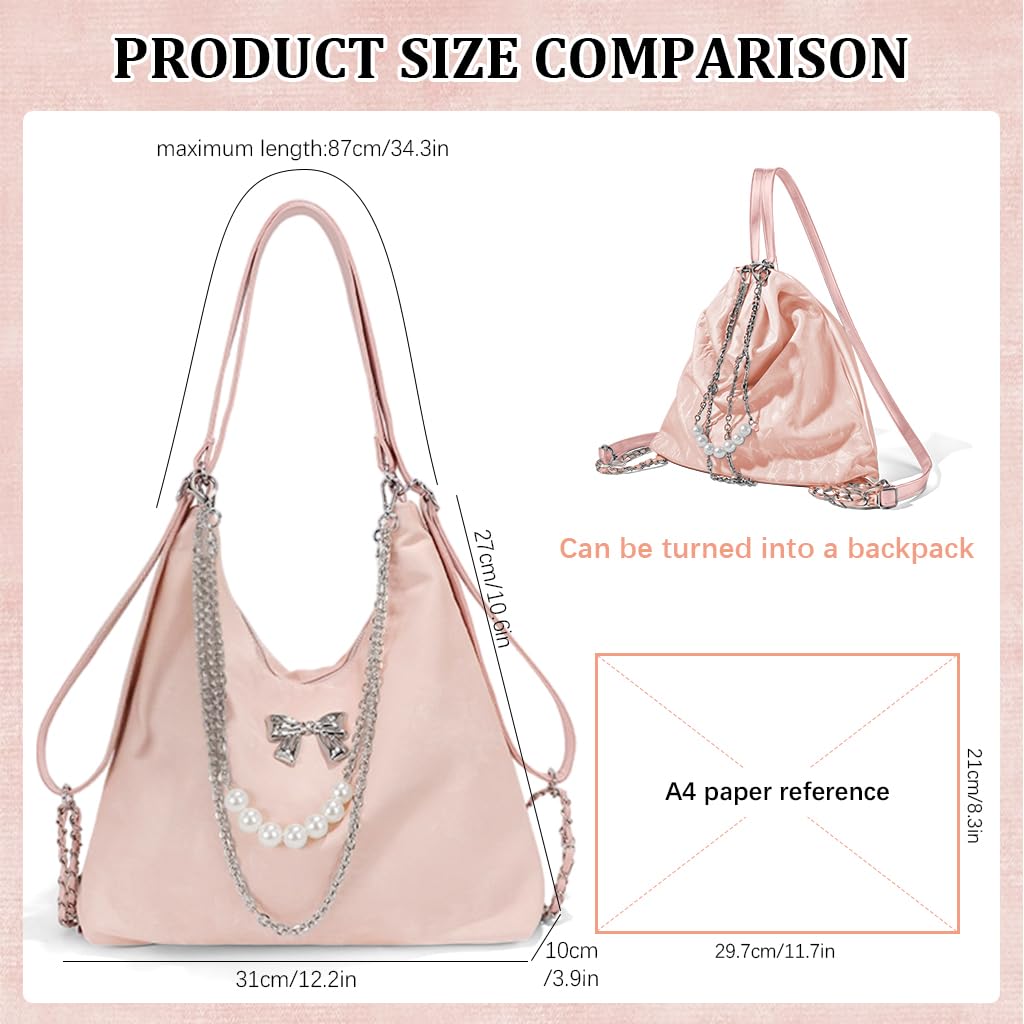 PALAY Tote Bag for Women with Convertible Shoulder and Backpack Design | Pink PU Hobo Bag
