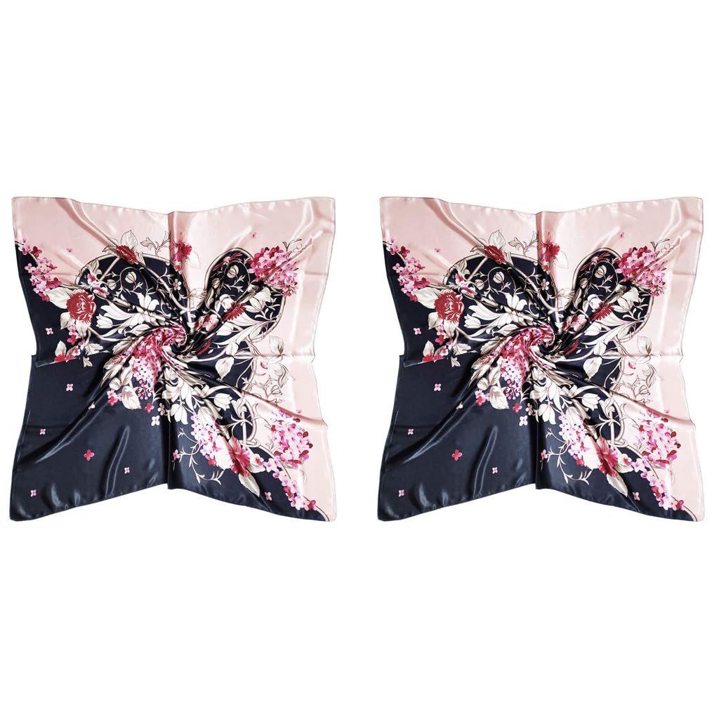 PALAY Scarf for Women featuring Satin Silk Like Square Design 90 x 90cm | Pink 2PCS