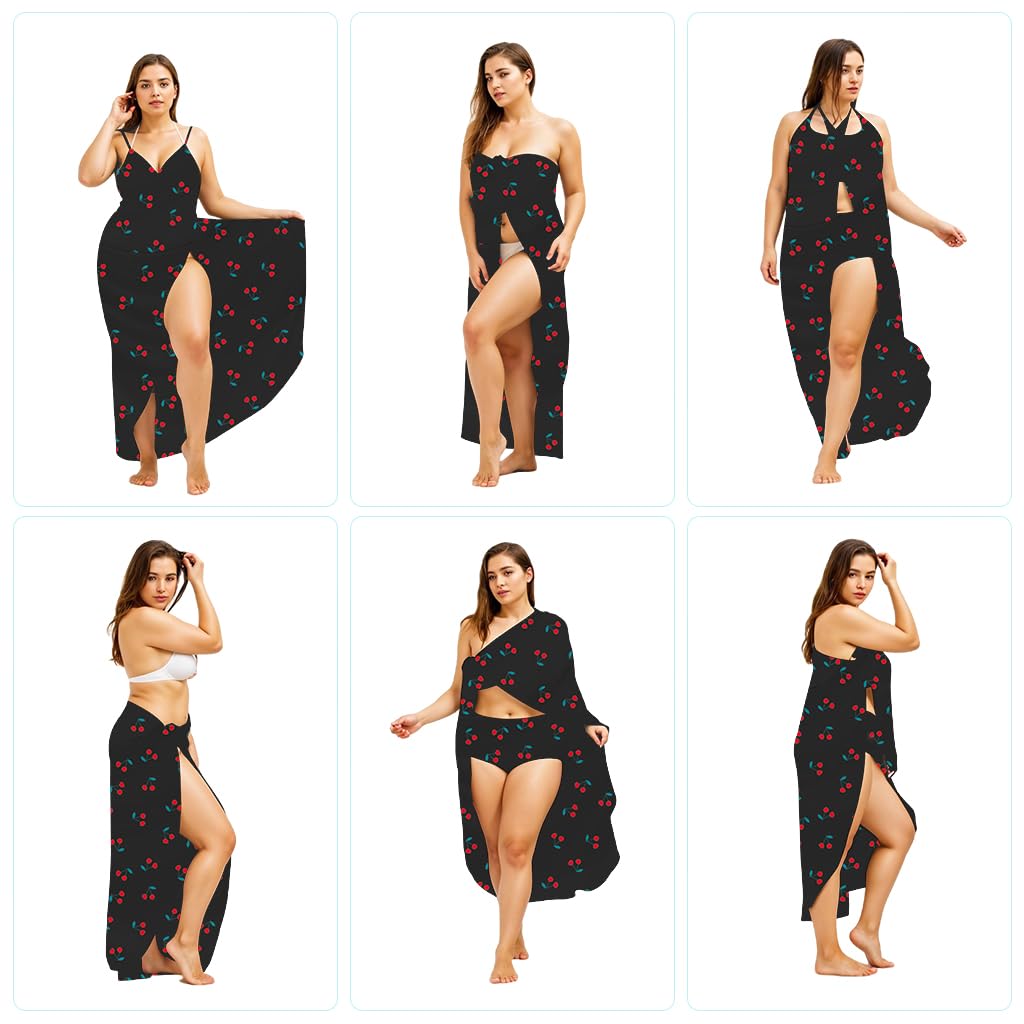 PALAY Beach Wear Dress for Women featuring Cherry Pattern and Quick Dry Polyester Fabric