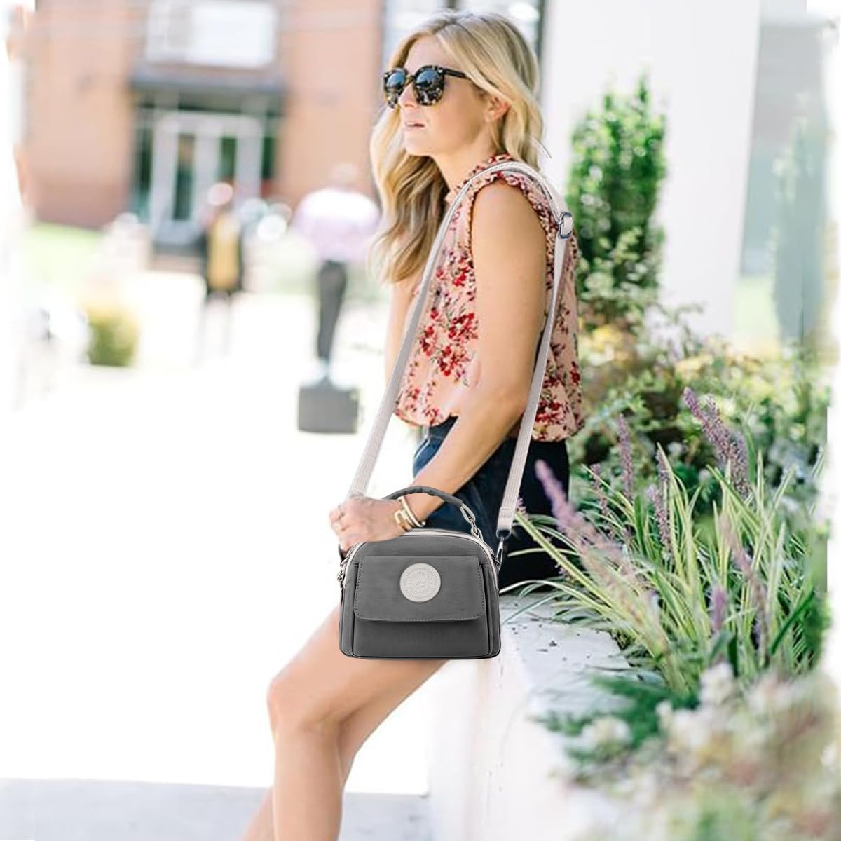 PALAY Hand Bag for Women with 21x10x18cm Size and Three Zippered Compartments | Grey Nylon Shoulder and Sling Style