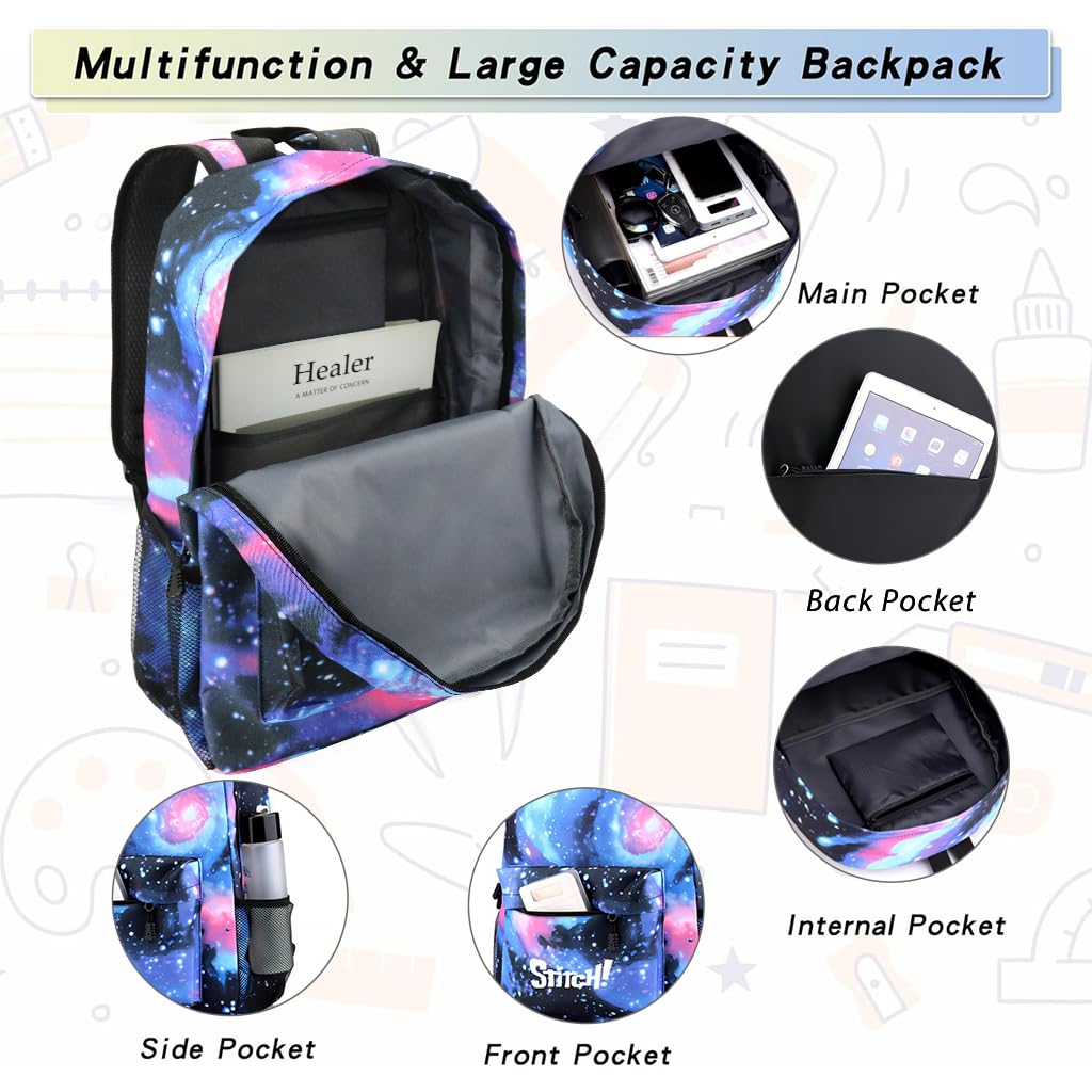 PALAY School Backpack Set for Girls with Messenger Bag & Pencil Pouch featuring Cartoon Stitch Design | Ideal Gift for Kids