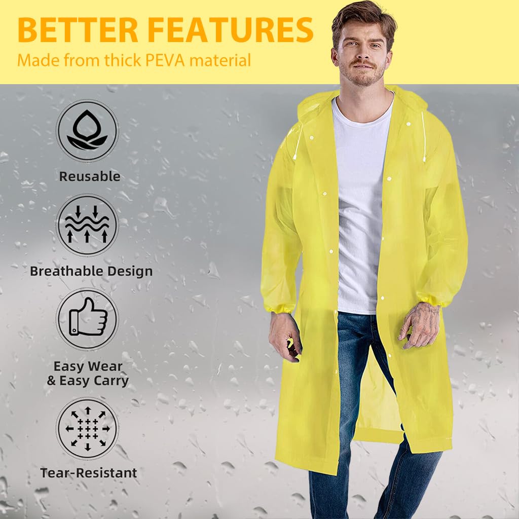 PALAY Rain Ponchos for Camping and Hiking featuring Drawstring Hood and 60 in Length | Reusable PEVA Raincoats for Men and Women