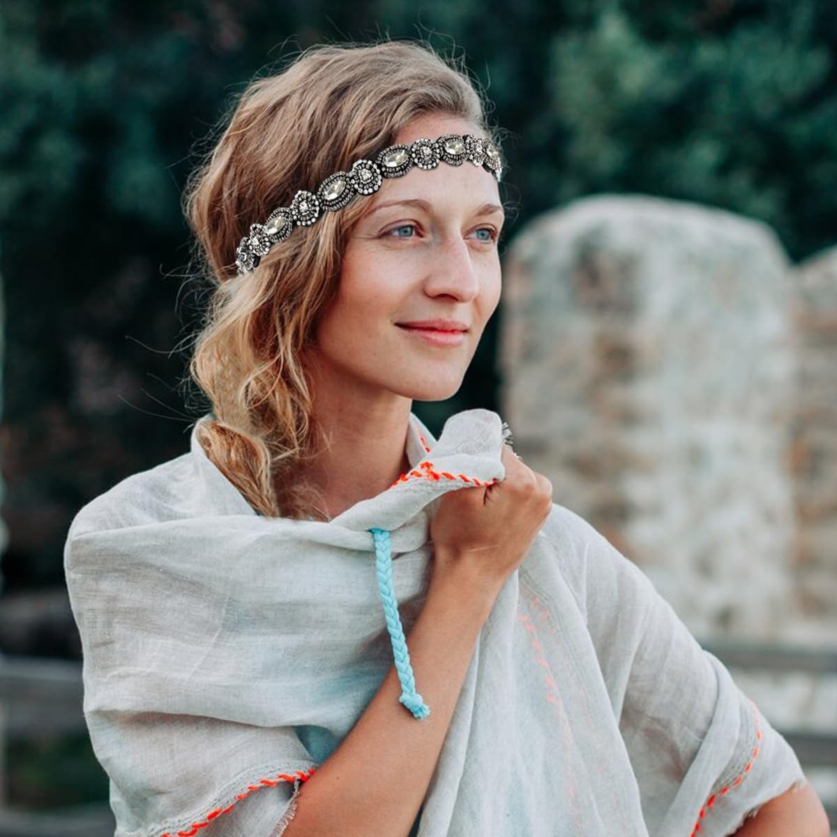 PALAY Beaded Headband for Women with Crystal Rhinestones and Elastic Fit | 4PCS Handmade Set