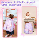 PALAY School Backpack for Girls with 32x28x45cm Large Capacity and Ergonomic Straps | Pink Set for Kids 6-12 Years