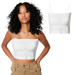 PALAY Women's Seamless Tank Top with Built in Bra featuring Cotton Spaghetti Straps in White