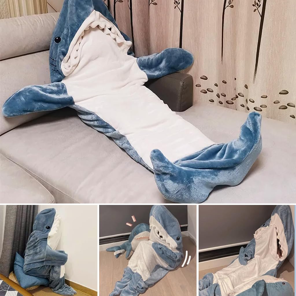 PALAY® Shark Blanket Pajamas for Girls and Boys Teen Soft Fleece Blanket Warm Plush Shark Wearable Blanket Hoodie Onesie Shark Sleeping Bag Pajamas Party Halloween Costumes - M