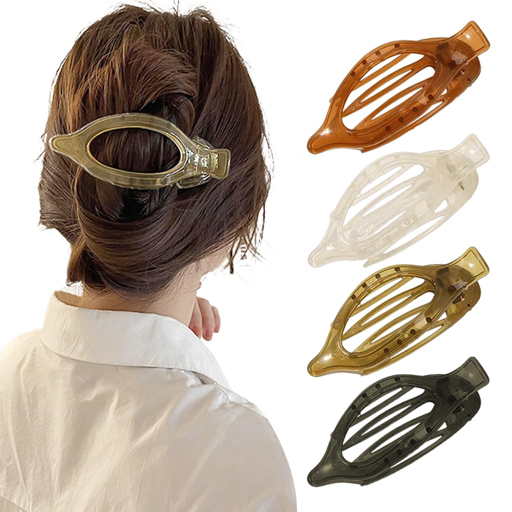 PALAY Claw Clips for Women with Strong Hold and Flat French Design 4 Pcs 4.7 in | Resin Hair Accessories
