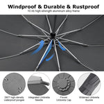 PALAY Umbrella with Reflective Strip and Auto 3 Fold Design featuring 10 Dual Ribs | Grey