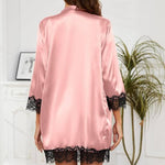 PALAY Panty Set for Women featuring 4pcs Silk Robe with Black Lace Bra and Matching Panties