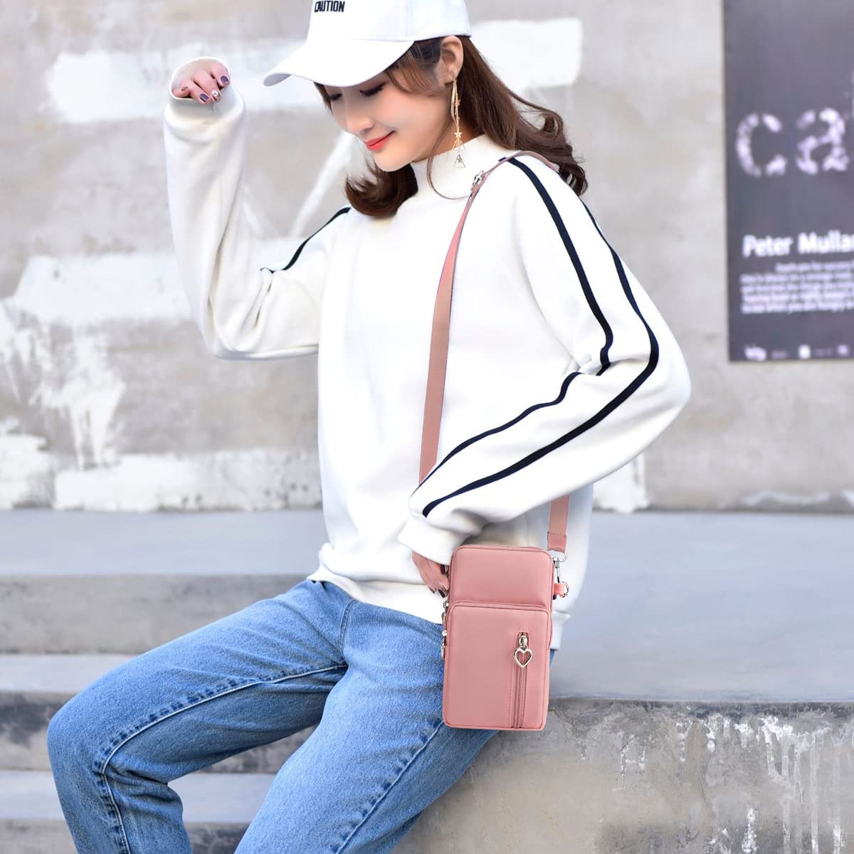 PALAY® Crossbody Phone Bag for Women Mini Wallet Shoulder Crossbody Phone Bag with Earphone Cable Hole Wallet Clutch Bag for Women, Phone Bag for 7.2'' Phone, Pink