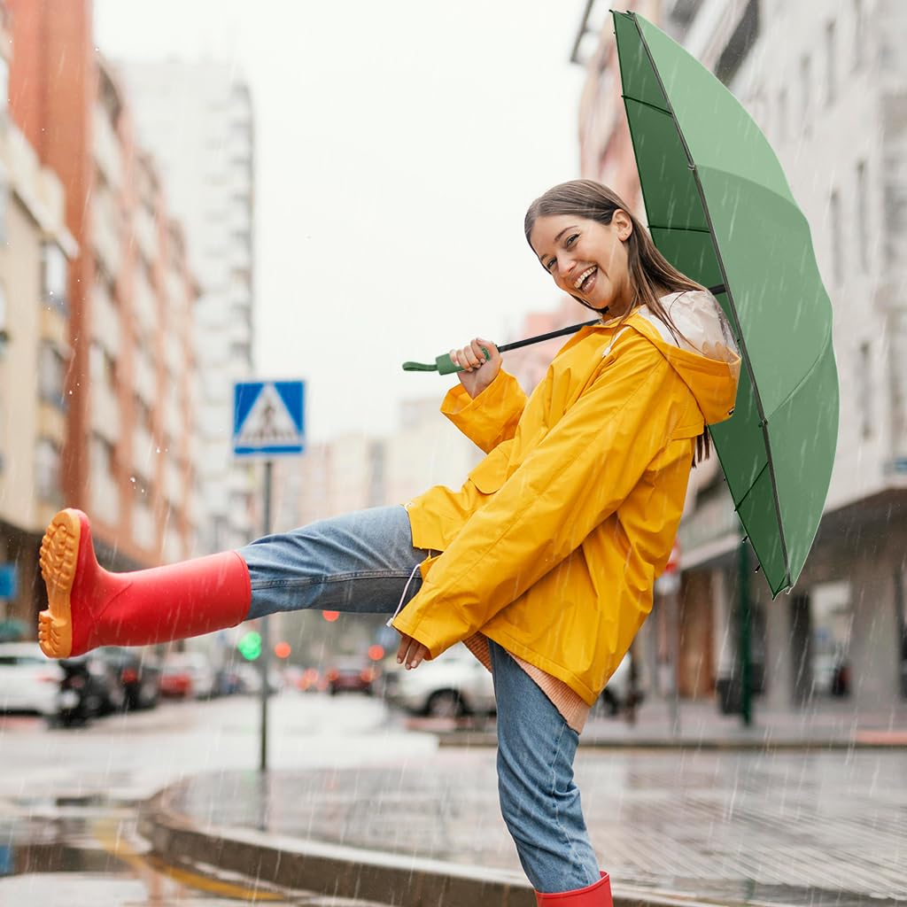 PALAY Auto 3 Fold Large Umbrella for Travel with 50in Canopy and 10 Dual Ribs | Green UV Shield