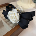 PALAY Large Bow Hair Claw Clip for Women with Camellia Flower Design and Strong Hold | Black