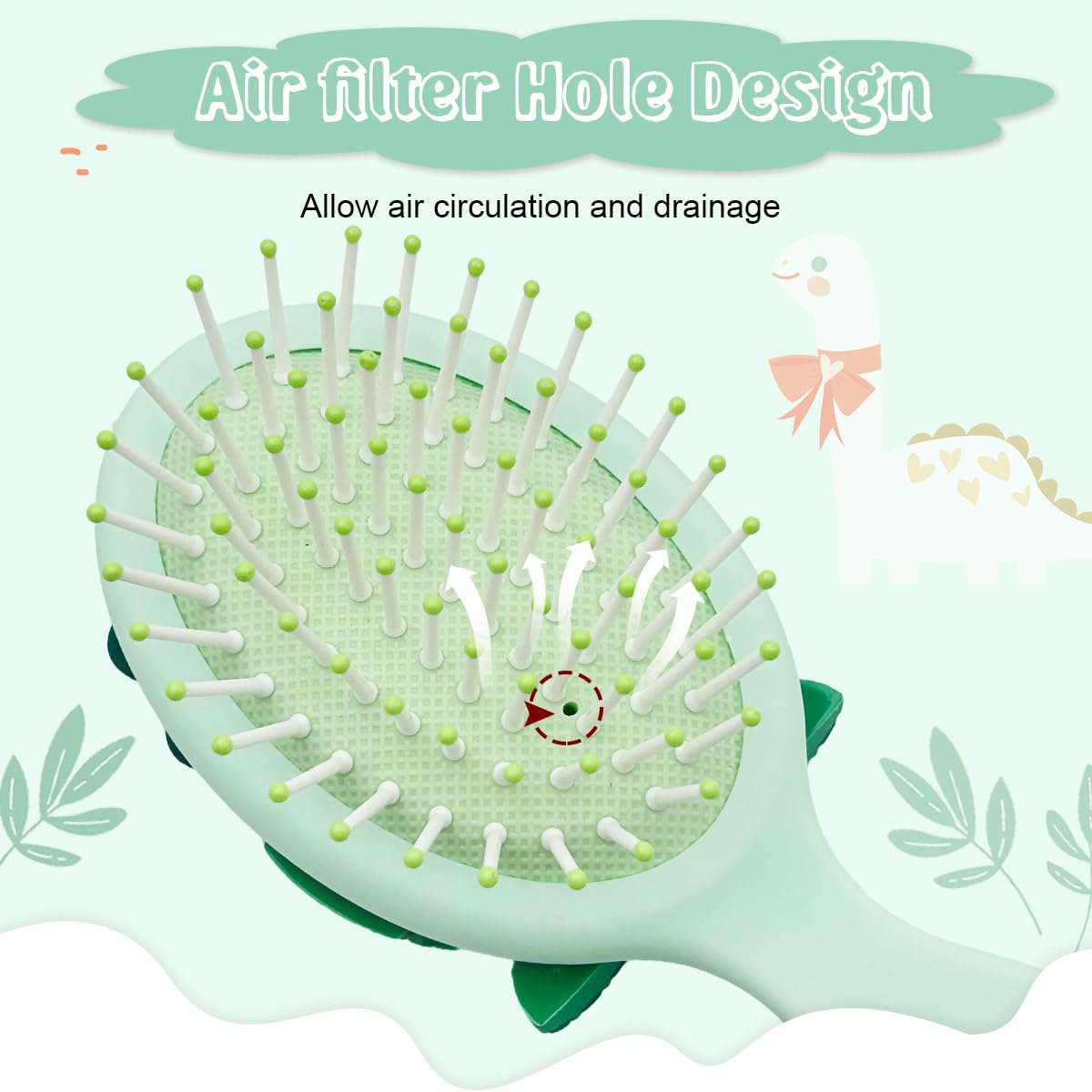 PALAY® Toddler Hair Brush Girls Paddle Hair Brush 3.1 Inches Kids Hair Brush Small Hair Brush Scalp Massager Hair Brush Cartoon Dinosaur Hair Brush