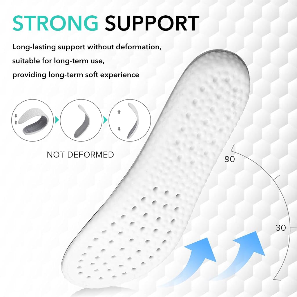 PALAY® 2 Pairs Memory Foam Shoe Insoles, Shock Absorption Inserts Arch Support Sports Insoles Soft Comfortable Replacement Cropable Insoles for Men Women (Women: UK 3-6, Grey)