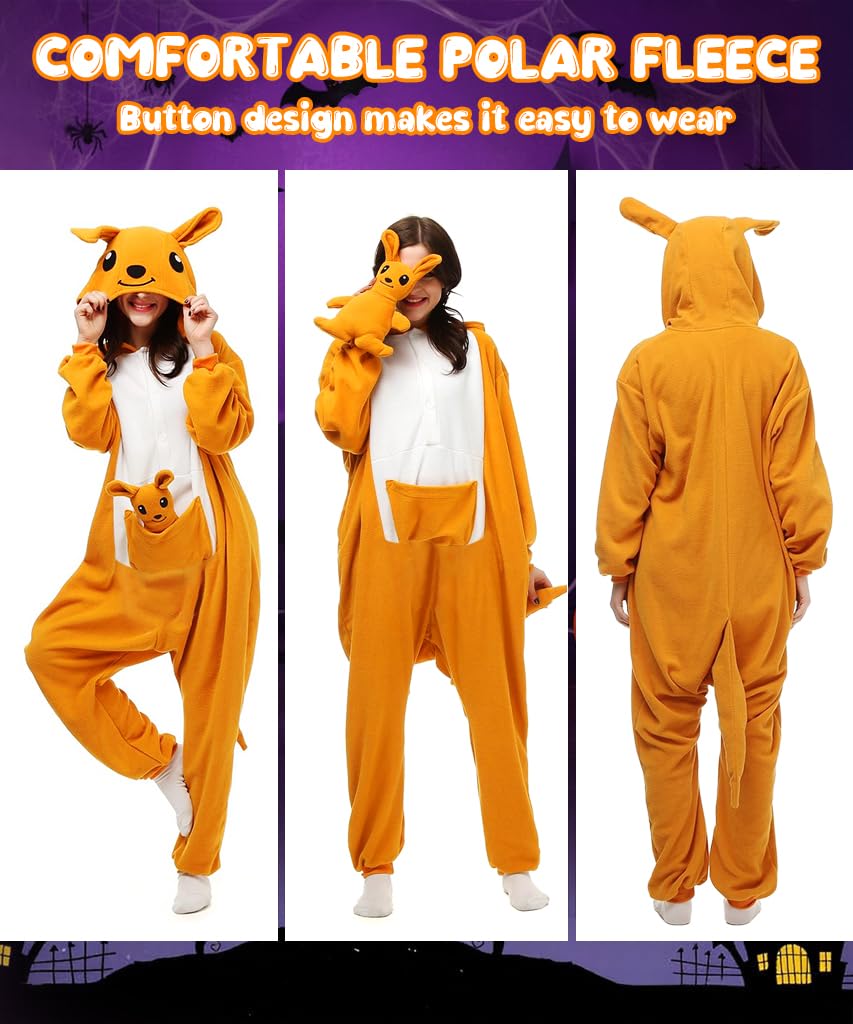 PALAY Cartoon Kangaroo Winter Pajama for Women with Hood and Pocket | Soft Polar Fleece Lounge Sleepwear