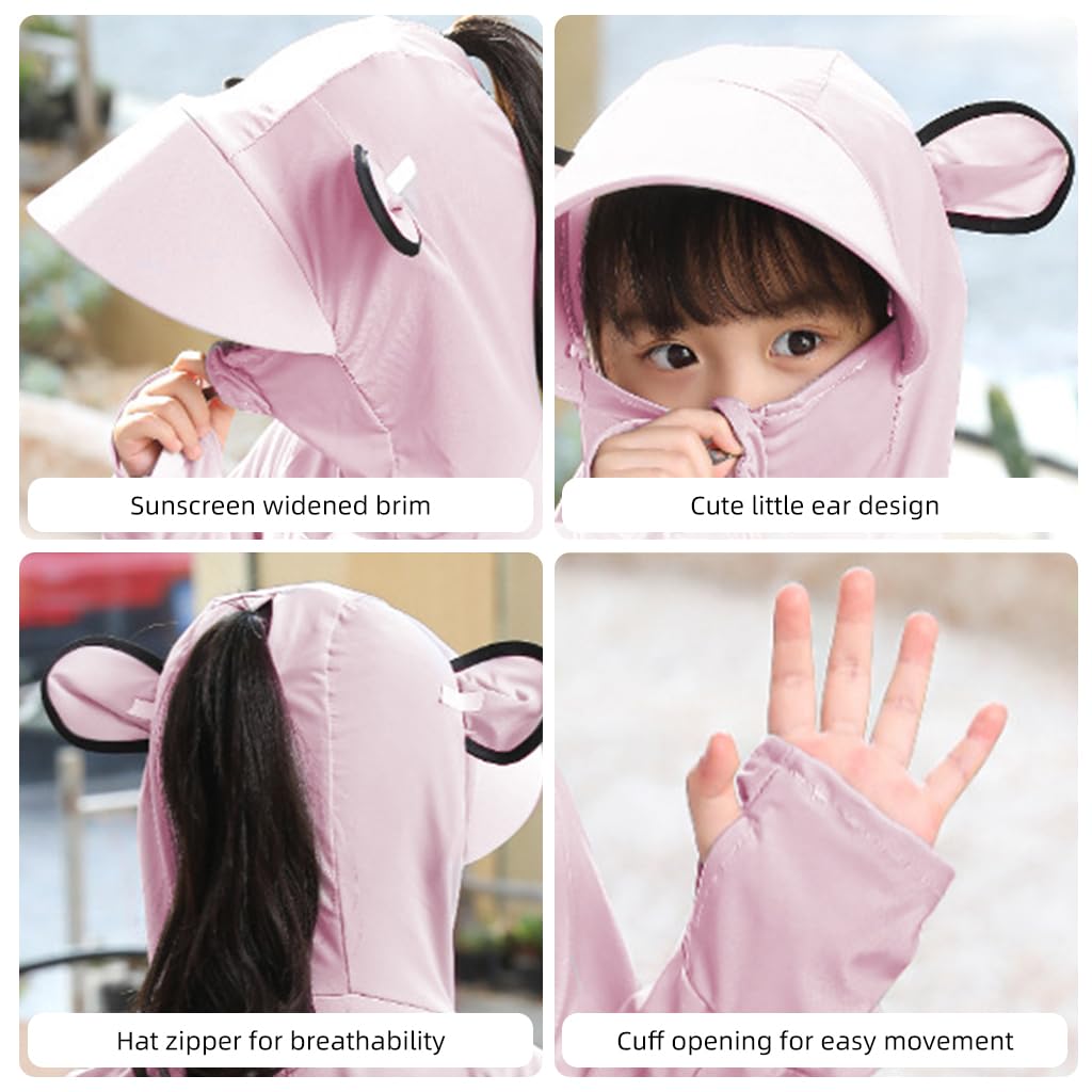 PALAY Sunscreen Jacket for Girls with UPF 50+ Protection and Wide Brim Hat | Quick‑Dry Polyester Hoodie for Outdoor Summer Activities