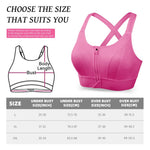 PALAY Sports Bra for Women with Front Zip Racerback Support and Pink Polyester Fabric