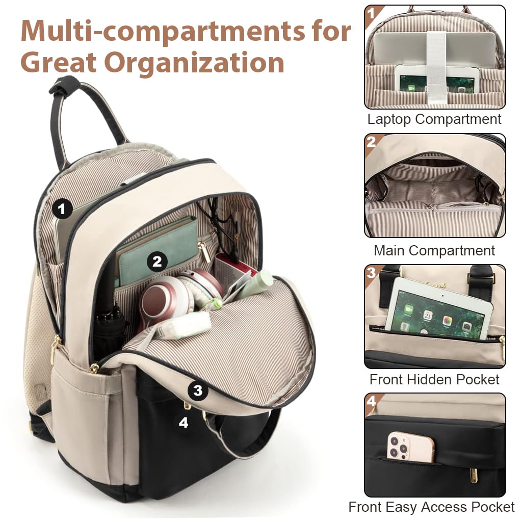 PALAY Laptop Backpack for Travel and School with USB Charging Port and Oxford Cloth | 15.6 Inch Women’s Fashion Contrast Design