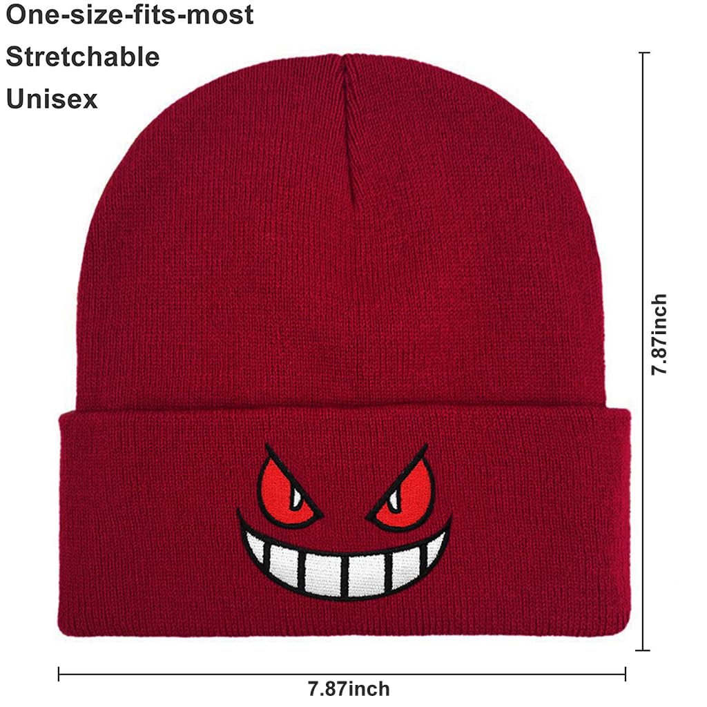 PALAY Winter Beanie Hat for Men and Women featuring Demon Emoji Design and Red Knit | Cozy Holiday Gift