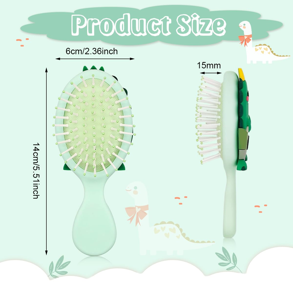 PALAY® Toddler Hair Brush Girls Paddle Hair Brush 3.1 Inches Kids Hair Brush Small Hair Brush Scalp Massager Hair Brush Cartoon Dinosaur Hair Brush