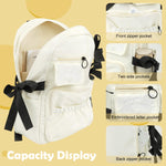 PALAY School Bag for Girls with Bow and Multi Pocket Design in White Oxford Cloth | Large Capacity Backpack for School or Travel
