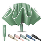 PALAY® Auto 3-Fold Large Umbrella with Reflective Strip, 50'' Compact Travel Umbrella, One-Touch Open/Close, Reinforced 10 Dual Ribs, Sun Protection 99% UV & Rain & Windproof for Men Women (Green)