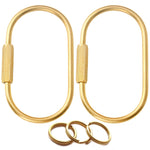 PALAY® 2Pcs Loop Buckles 2.36 inch Screw-lock Oval Carabiners Connection Lock Golden Copper Twist Lock D-Ring Multipurpose Carabiner Locks for Hanging & Securing, with 4 Keyring