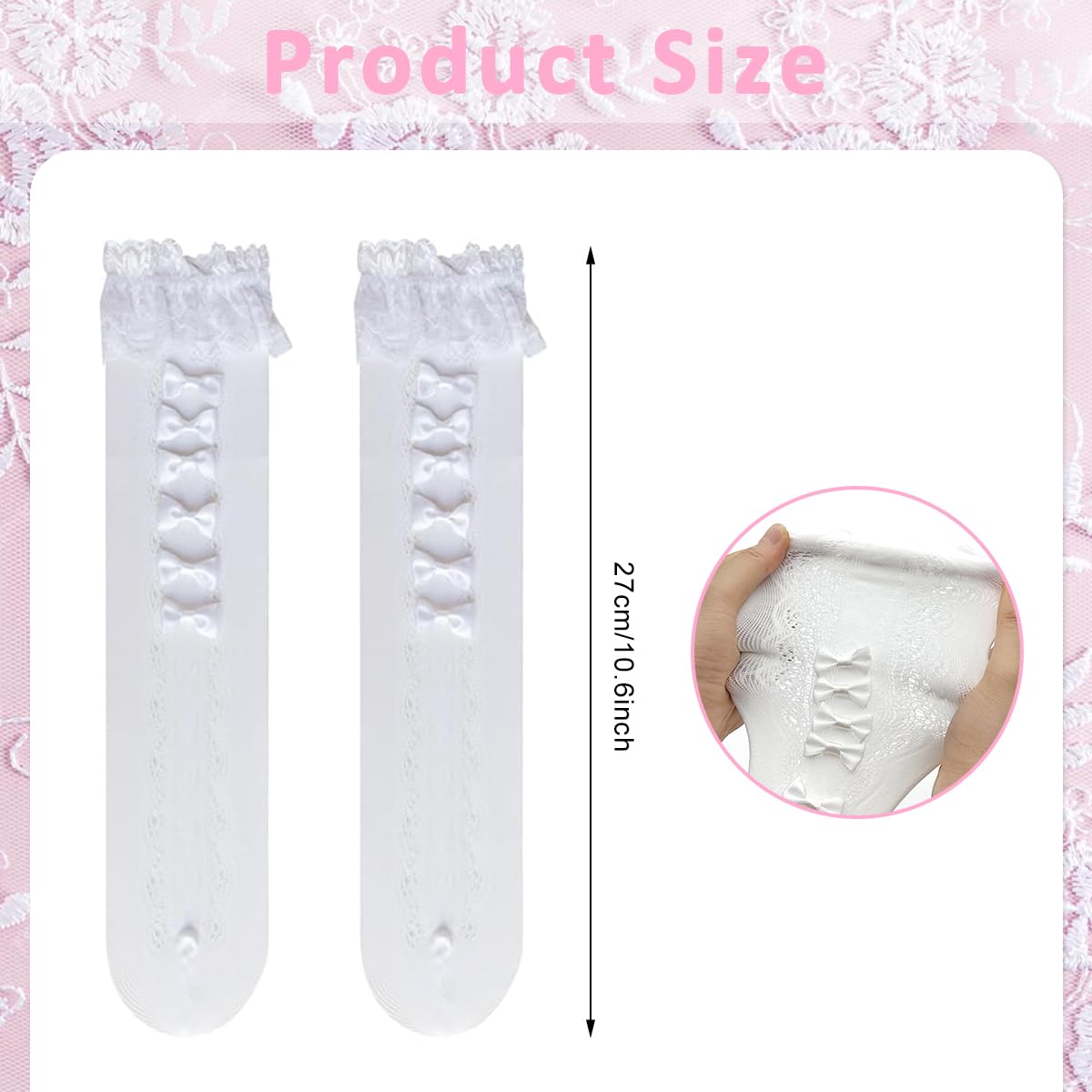 PALAY Lace Topped Calf Length Socks for Girls with Kawaii Bow Design 3 PCS | Lolita Fashion