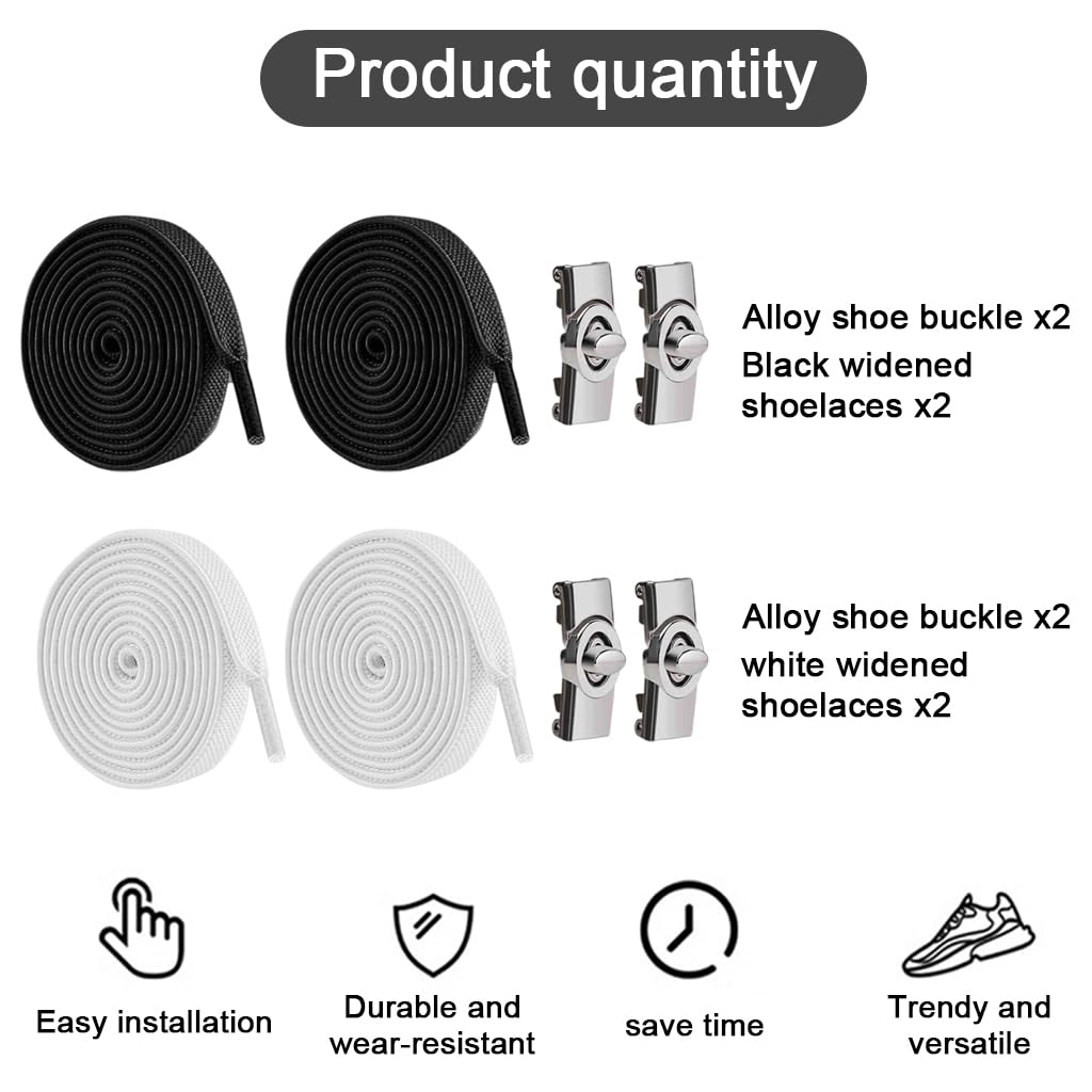PALAY No Tie Shoelaces for Kids featuring Twistlock Metal Buckles and Elastic Nylon | Black and White 2 Pairs