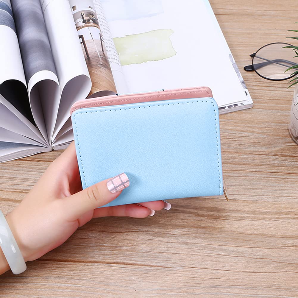 PALAY Small Wallets for Women with Zipper Pocket and Rabbit Tassel Pendant | Blue 2PCS