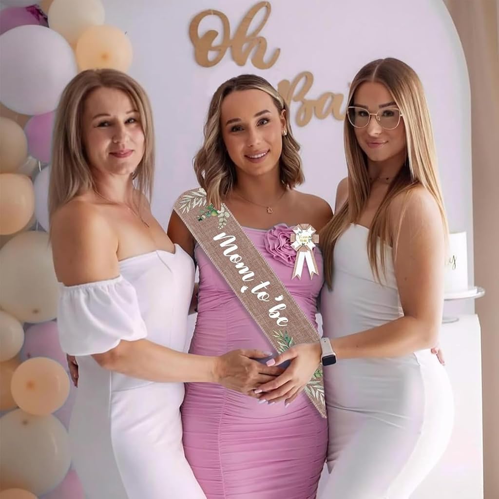 PALAY® Wallets for Women Stylish Neutral Burlap Mom to Be Sash Dad to Be Pin Baby Shower Decorations