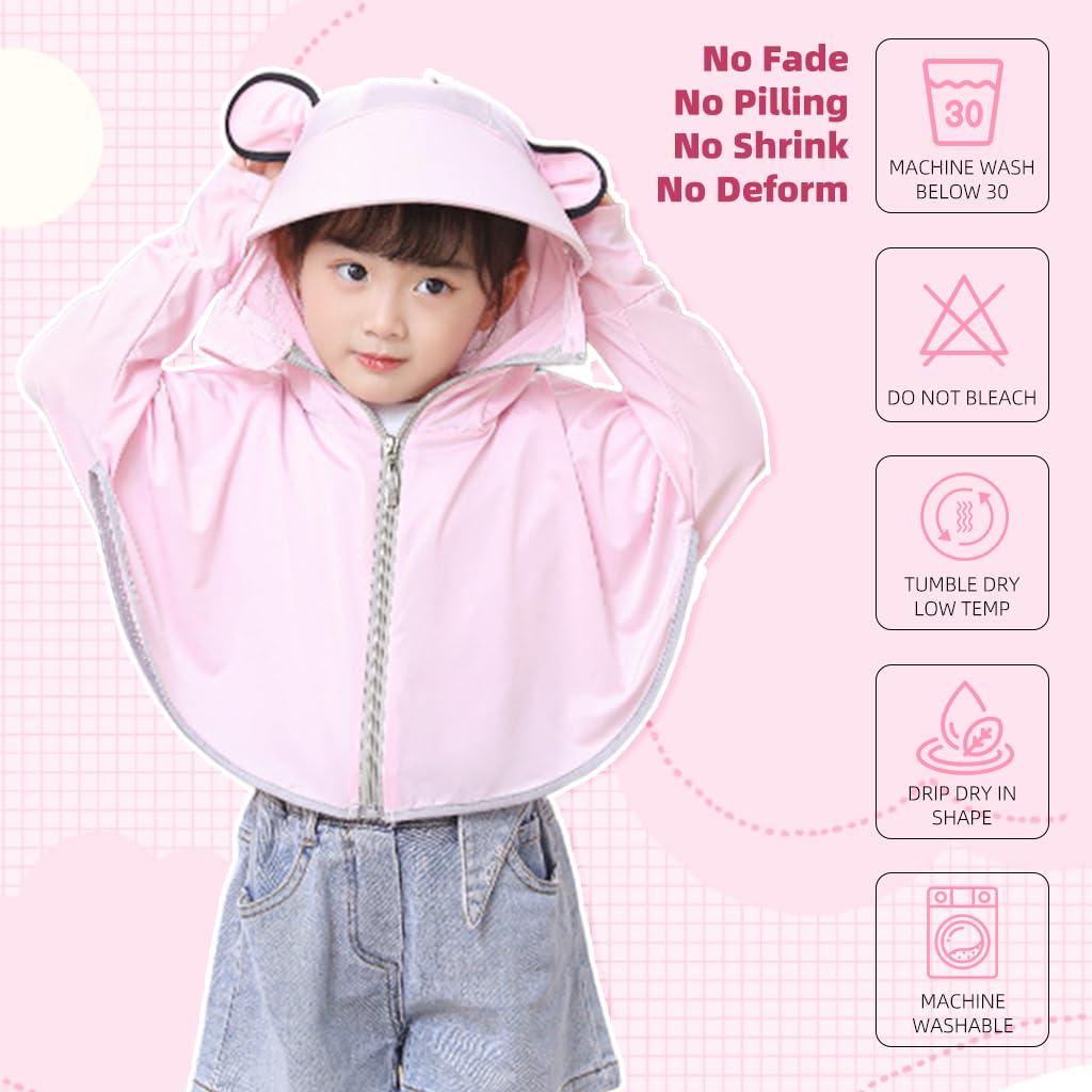 PALAY Sunscreen Jacket for Girls with UPF 50+ Protection and Wide Brim Hat | Quick‑Dry Polyester Hoodie for Outdoor Summer Activities
