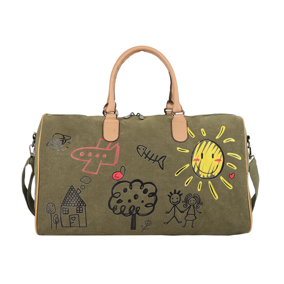 PALAY® Travel Bag Army Green Canvas Weekender Overnight Gym Bags Carry On Large Bag for Men Women Water Resistant Gym Sports Olive