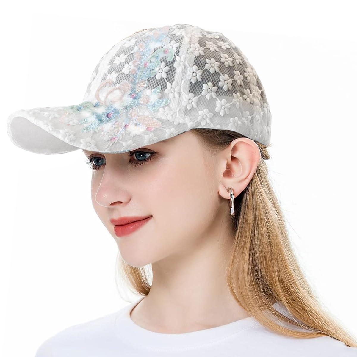 PALAY Lace Cap for Women featuring Floral Embroidery and Pearl Decor | Breathable Summer Hat