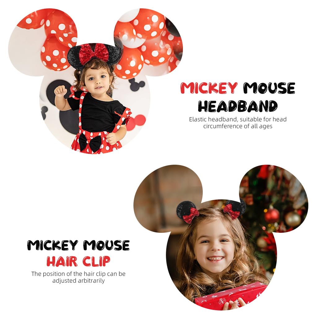 PALAY Mickey Mouse Hair Band for Girls with Shiny Bow & Ears Clips | Party Accessory