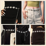 PALAY Belt for Women Dresses featuring Metal Concho Discs and Adjustable Waist Chain | Silver