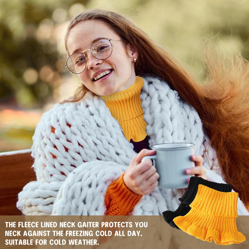 PALAY® 2Pcs Winter Fake Turtleneck Collar Fashion Warm Fake Collar with Flounce Hem Design Fashion Warm Fake Turtleneck Collar Sweater Collar for Crew Neck Sweaters, Blazers(Yellow& White)