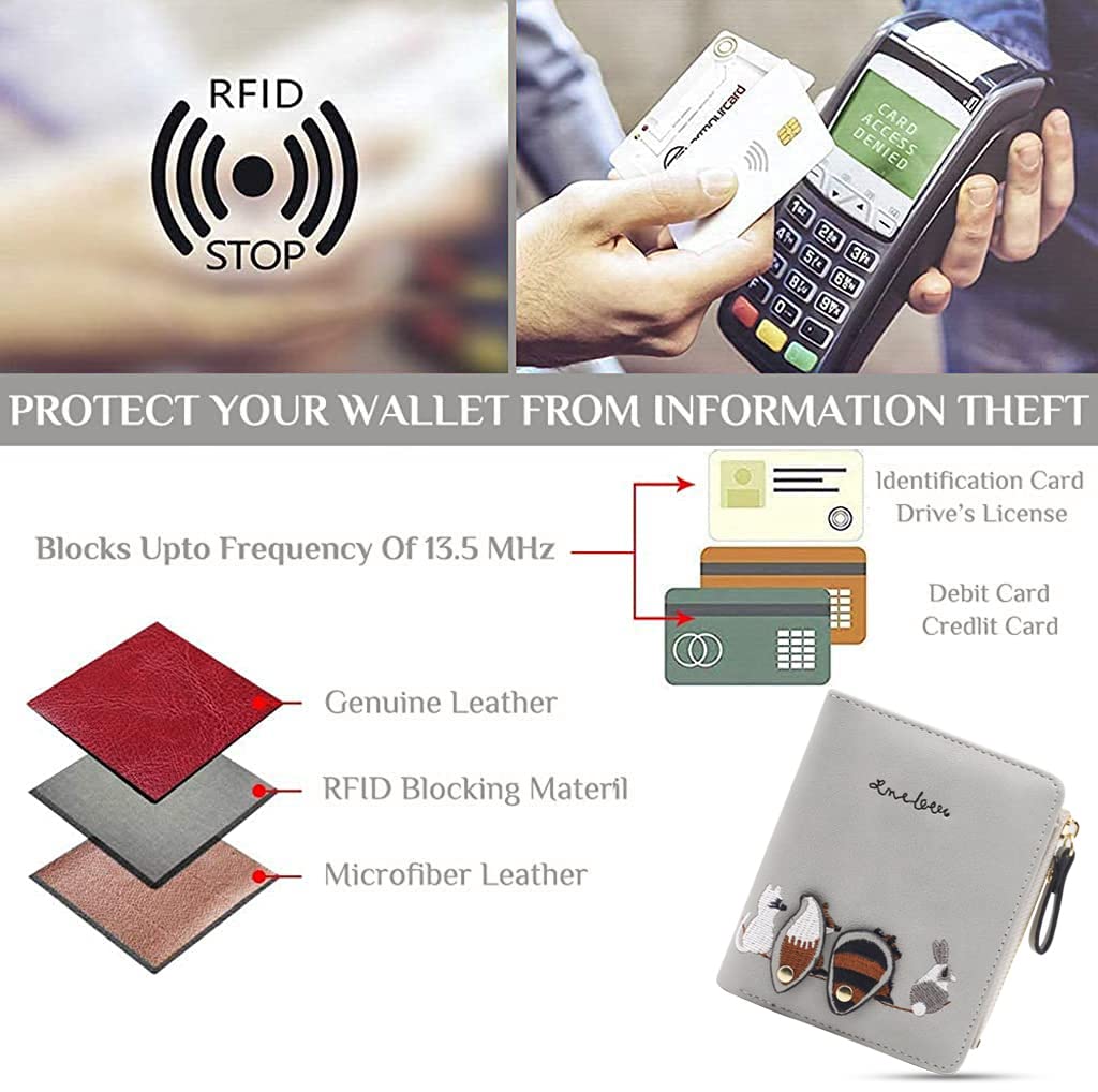 PALAY Small Wallet for Women with 8 Card Slots and Zipper Coin Pocket | PU Leather Grey Purse